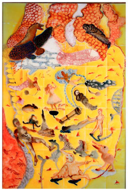 Nalini Malani,  Alice in the Map of Lohar Chawl , 2006, 183 X 122 cm, acrylic and enamel reverse painting on acrylic sheet; courtesy the artist